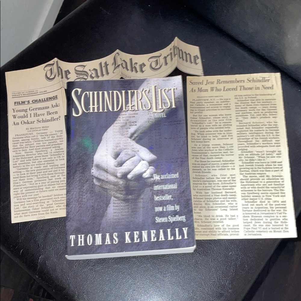 Schindler's List Novel by Thomas Keneally plus real newspaper clippings about it